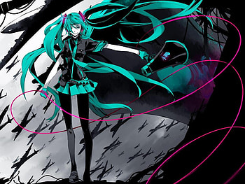 Hatsune Miku, black, green, girl, twin tails, long hair, dark HD wallpaper