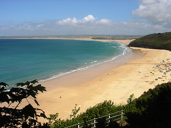 Carbis Bay Beach in Cornwall near St Ives - beach and ocean - Cornwall England, sand, coastline, coast, vista, bay, united kingdom, carbis, beach, ocean, sea, uk, beautiful, south, west, england, cornwall, view, cliff HD wallpaper