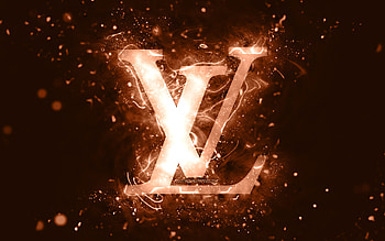 Louis Vuitton brown logo, , brown neon lights, creative, brown abstract background, Louis Vuitton logo, fashion brands, Louis Vuitton HD wallpaper