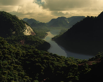 Mountain River, river, forest HD wallpaper