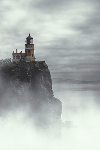 Nature, Rock, Building, Fog, Cliff, Lighthouse HD phone wallpaper