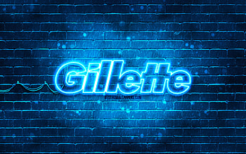 Gillette blue logo, , blue brickwall, Gillette logo, brands, Gillette neon logo, Gillette HD wallpaper