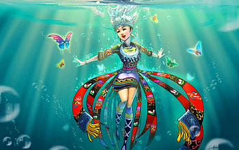 Fantasy girl, fanatsy, underwater, colorful, butterfly HD wallpaper