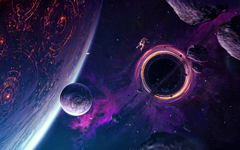 nebula, asteroids, astronaut, planets, 3D art, stars, black hole, NASA, sci-fi, galaxy HD wallpaper