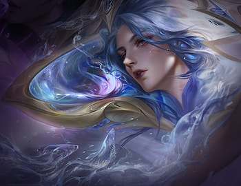 Fantasy girl, blue, frumusete, rishengrisheng, art, gorgeous, superb, fantasy, face, luminos HD wallpaper