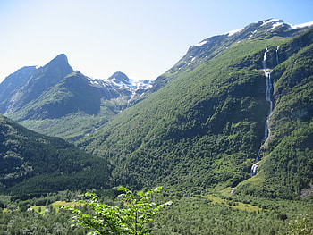 Fjord Waterfall, mountain top, waterfall, mountains, mountain forrest HD wallpaper