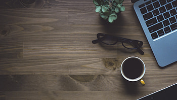 laptop, cup, glasses, plant HD wallpaper