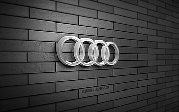 Audi 3D logo, , gray brickwall, creative, cars brands, Audi logo, 3D art, Audi HD wallpaper