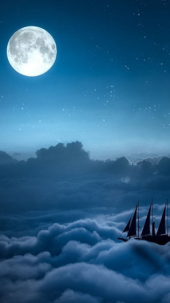 Moon, Night Moon, Clouds HD phone wallpaper