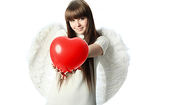 For you!, wings, white, girl, angel, woman, valentine, red, cupid, heart HD wallpaper