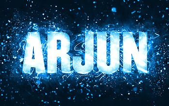Happy Birtay Arjun, , blue neon lights, Arjun name, creative, Arjun Happy Birtay, Arjun Birtay, popular american male names, with Arjun name, Arjun HD wallpaper