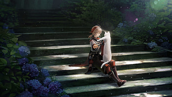 Kaedehara Kazuha With Cat Sitting On Steps Genshin Impact HD wallpaper