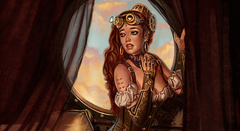 Steampunk Woman, red hair, steampunk, fantasy, woman HD wallpaper