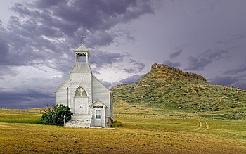 Church in South Dakota, USA, clouds, America, church, hill HD wallpaper