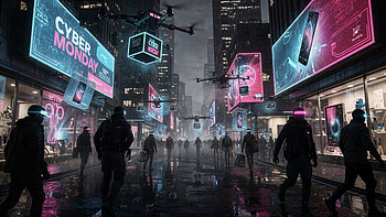 Cyber Monday Neon Metropolis —, Cyber Monday, Cyberpunk, Drone, City Street HD wallpaper