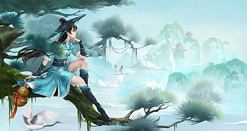 Fantasy girl, blue, asian, girl, ltart, tree, fantasy, lt, luminos, l t HD wallpaper