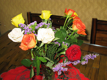 Anniversary Flowers, orange, roses, red, yellow HD wallpaper