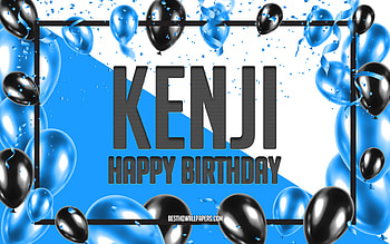 Happy Birtay Kenji, Birtay Balloons Background, Kenji, with names, Kenji Happy Birtay, Blue Balloons Birtay Background, Kenji Birtay HD wallpaper