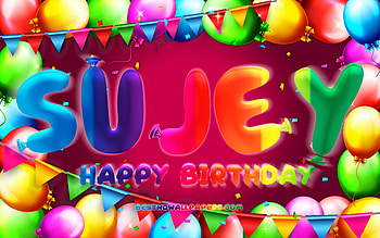 Happy Birtay Sujey, , colorful balloon frame, Sujey name, purple background, Sujey Happy Birtay, Sujey Birtay, popular mexican female names, Birtay concept, Sujey HD wallpaper