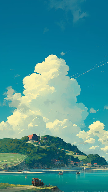 Studio Ghibli Inspired Landscape - Anime Scenery, Anime, Studio Ghibli, landscape, anime landscape HD phone wallpaper
