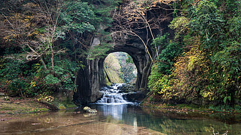 Beautiful Cave Scenery Nature River Water Stream Green Yellow Trees Reflection Nature HD wallpaper