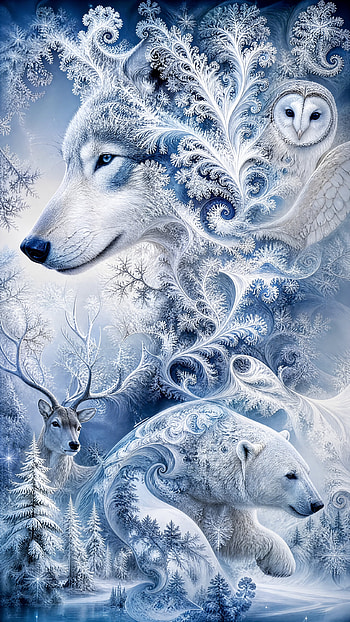 Winter Animals, Wolf, Owl, Deer HD phone wallpaper