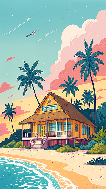 Serene Beach House for Your , beach, tropical, house, palm tree HD phone wallpaper