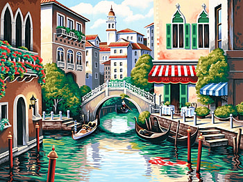 Scenic canal, gondola, boat, morning, town, nice, reflection, Venice, scenic, water, calm, canal, beautiful, restaurant, cafe, shop, street, market, lovely HD wallpaper