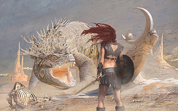 Warrior Girl Vs Dragon , warrior, artist, artwork, digital-art HD wallpaper