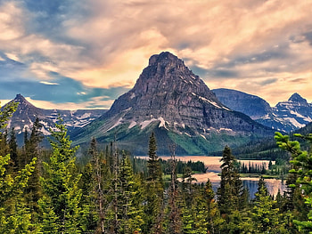 mountain, grass, lake, tree HD wallpaper