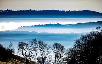 Caradoc mountain - Caer Caradoc-, South Shropshire, England, morning, misty, clouds, landscape, trees, sky HD wallpaper