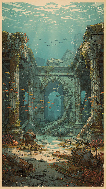 Sunlit Submerged Ruins | Abyssal Archway | Coral-Crowned , Temple, Fish HD phone wallpaper