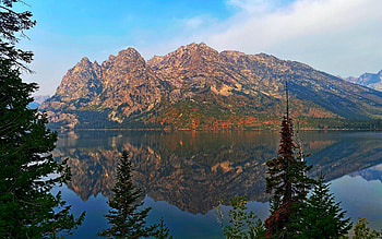 Grand Teton National Park, Wyoming, trees, clouds, sky, water, lake, reflections, usa HD wallpaper