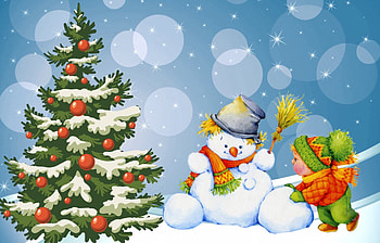 Snowman, blue, background, Christmas, snow, Light, Child, tree HD wallpaper