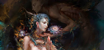 Goddess, frumusete, art, girl, alicedie, pink, rongrong wang, fantasy, flower, lotus HD wallpaper