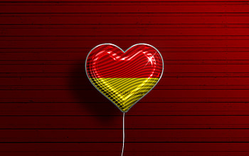 I Love Azuay, , realistic balloons, red wooden background, Day of Azuay, ecuadorian provinces, flag of Azuay, Ecuador, balloon with flag, Provinces of Ecuador, Azuay flag, Azuay HD wallpaper