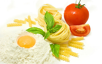 Pasta, flour, mint, egg, tomato, food HD wallpaper