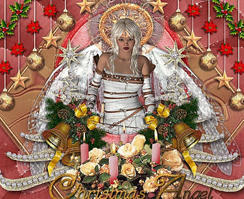 Christmas Angel, artwork, decoration, blossoms, ornaments, gifts, flowers, balls, bells HD wallpaper