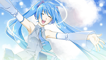 Hatsune Miku, awesome, uniform, artistic, nice, digital, cg, hatsune, aqua eyes, happy, outfit, white, art, smile, twintail, girl, singer, aqua, anime girl, anime, pretty, virtual, blue, black, song, cute, vocaloid, beauty, miku, music, vocaloids, sparkle, program, skirt, beautiful, diva, tie, aqua hair, cool, clouds, sky, idol HD wallpaper