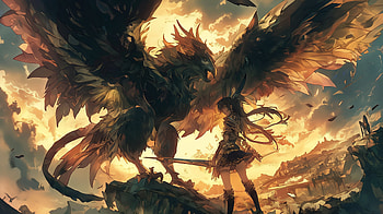 Emberflight: Fantasy Anime Girl & Phoenix — Quad, Anime, fantasy, girl, anime girl, fantasy anime HD wallpaper