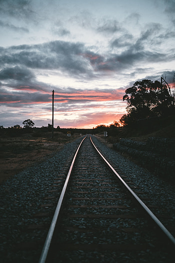 Nature, Sunset, Pebble, Turn, Railway, Rails HD phone wallpaper