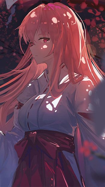 Miko, tears, pink eyes, pink hair, Anime, girl, anime girl HD phone wallpaper