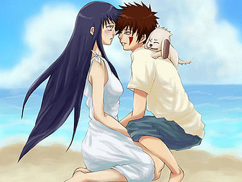 kiba and hinata, anime, ninja, hinata and kiba, kiba, hinata, beach HD wallpaper