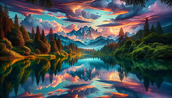 Vibrant Mountain Sunset Reflection, landscape, mountain, lake HD wallpaper