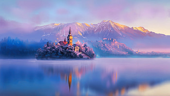 Digital artist Land Water Mountains Lake Slovenia, digital-art, artist, mountains, lake HD wallpaper