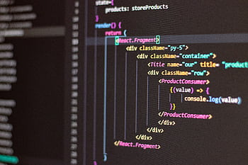 Close-up of HTML and JavaScript code on a computer screen in Visual Studio Code. HD wallpaper