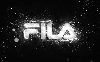 Fila white logo, , white neon lights, creative, black abstract background, Fila logo, brands, Fila HD wallpaper