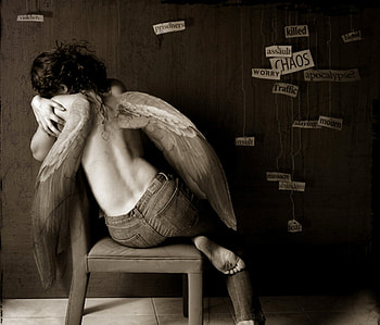 human angel, drama, wings, chair, human HD wallpaper