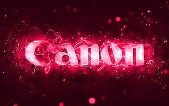 Canon pink logo, , pink neon lights, creative, pink abstract background, Canon logo, brands, Canon HD wallpaper
