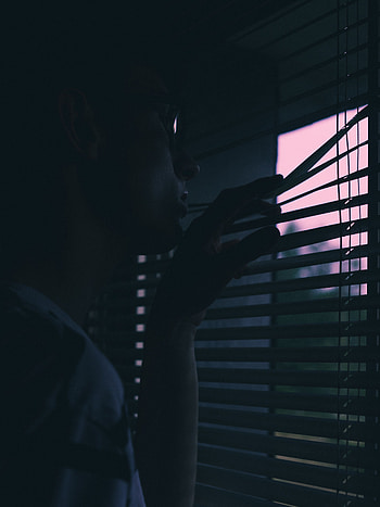 Night, Dark, Window, Human, Person, Jalousie, Waiting, Expectation HD phone wallpaper
